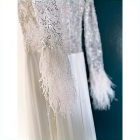 $8,990 Saiid Kobeisy Feathered Crystal Long Sleeve Bridal Runway Gown - Picture 4 of 9